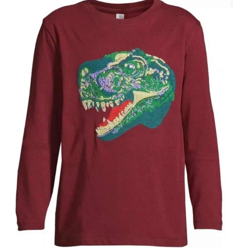 Lands' End T-Rex Embroider Long Sleeve Shirt Size Small